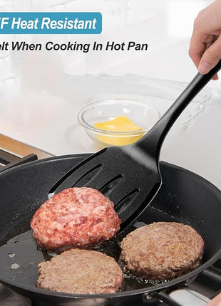 600˚F Heat Resistant Silicone Spatula Set, 13.6" Kitchen Spatula Turners for Non Stick Cookware, Flexible Spatulas with Thin Edges, Seamless Cooking Utensils for Fish, Eggs, Pancakes, BLACK