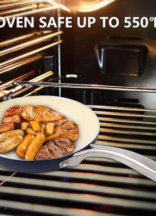 Pots and Pans Set, 7 Piece Nonstick Ceramic Cookware Set, Kitchen Induction Cookware Sets, Pots and Pans Non Stick with Oven Safe Handle, 100% PFOA Free, Blue