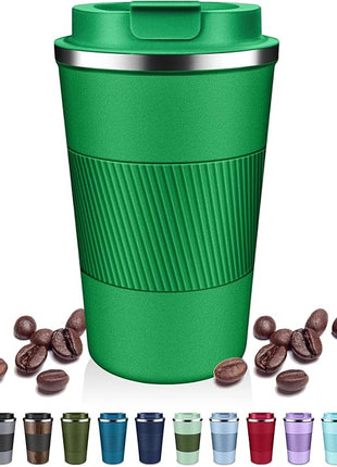 Insulated Coffee Tumblers with Flip Lid 12oz / 17oz, Stainless Steel Travel Coffee Mug Leak Proof, Vacuum Insulated Coffee Mug Reusable Cup, Keeps Cold and Hot for Coffee Tea