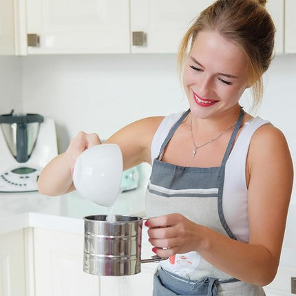Flour Sifter, Stainless Steel Sifter for Baking, Double Layer Fine Mesh Baking Sifter, One Hand Press Crank Sifter for Powdered Sugar Shaker Duster, Flour Sieve Sifter for Baking Cakes Rondauno