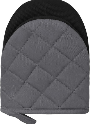 1 Pair Short Oven Mitts, Heat Resistant Silicone Kitchen Mini Oven Mitts for 500 Degrees, Non-Slip Grip Surfaces and Hanging Loop Gloves, Baking Grilling Barbecue Microwave Machine Washable