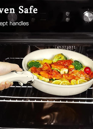 GiPP Ceramic Pots and Pans Set Non Stick, Nonstick Detachable Handle Cookware Sets, Healthy Non Toxic PFAS PFOA & PTFE Free, Dishwasher ＆Oven Safe, Induction Kitchen Pot and Pan, 15 Piece Cream