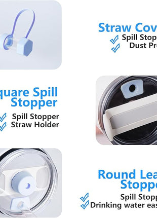 Silicone Spill Stopper Set Compatible with Stanley Cup 2.0 30oz & 40oz with Straw Cover (Set of 2, Chambary)