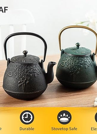 Tea Kettle, Toptier Japanese Cast Iron Tea Kettle for Stove Top, Stovetop Safe Cast Iron Teapot with Infusers for Loose Tea, 40 Ounce (1200 ml), Black