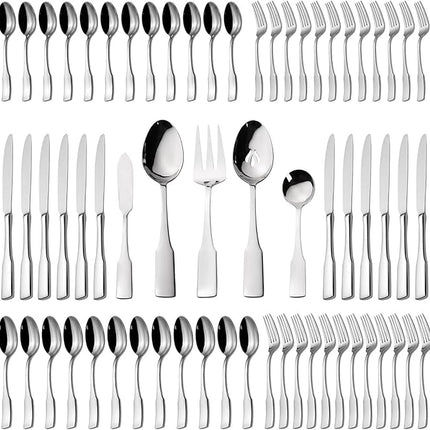 Alata Kate 65-Piece Silverware With Utensil-Serving Set, Service for 12, Stainless Steel Flatware, Mirror Polished Cutlery, Dishwasher Safe