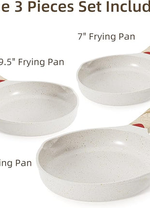 Caannasweis Nonstick Granite Frying Pan Skillet, Non Stick Omelette Fry Pans, Omelet Egg Pan, Stone Cookware Chef's Pan, Induction Compatible, PFOA Free (Beige, 3 Pcs)