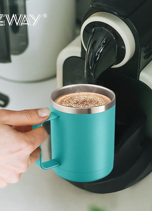 MEWAY 12oz Coffee Mug With Handle 8 Pack Bulk,Stainless Steel Insulated Travel Tumblers With Sliding Lid,Double Wall Vacuum Camping Cup for Hot & Cold Drinks Tea (Light Green,Set of 8)