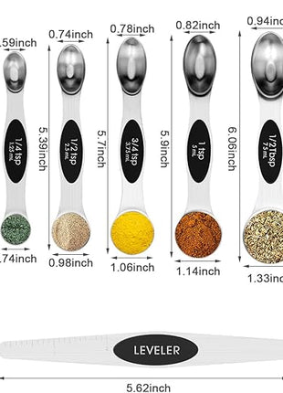 Aovchei 9 PCS Magnetic Measuring Spoons Set, Dual Sided, Stainless Steel Small Tablespoon, Teaspoons, Fits in Spice Jars, for Dry and Liquid, Black