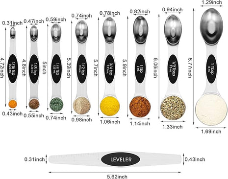 Aovchei 9 PCS Magnetic Measuring Spoons Set, Dual Sided, Stainless Steel Small Tablespoon, Teaspoons, Fits in Spice Jars, for Dry and Liquid, Black