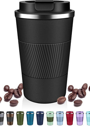 Insulated Coffee Tumblers with Flip Lid 12oz / 17oz, Stainless Steel Travel Coffee Mug Leak Proof, Vacuum Insulated Coffee Mug Reusable Cup, Keeps Cold and Hot for Coffee Tea