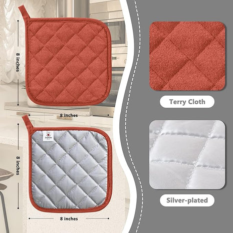 Joyhalo 4 Pack Pot Holders for Kitchen,Cotton Oven Holder with Great Heat Resistance,Non Slip Hot Pads for Kitchen Clearance,Spice