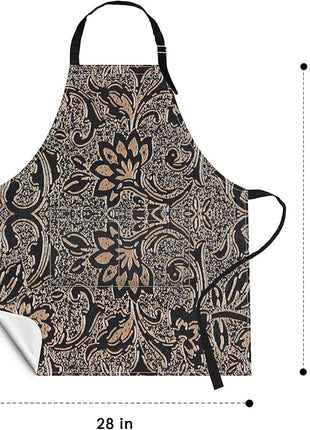 Britimes Apron Home Kitchen Cooking Baking Gardening for Women Men With Pockets Beige Abstract Embossed Texture Flower 32x28 inch