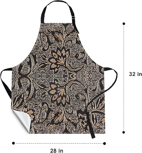 Britimes Apron Home Kitchen Cooking Baking Gardening for Women Men With Pockets Beige Abstract Embossed Texture Flower 32x28 inch
