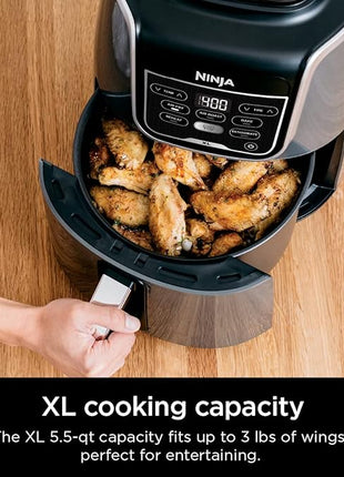 Ninja | XL Single Basket Air Fryer | 5.5 QT Capacity fits 3lbs of Wings | 5-in-1Air Fry, Roast, Bake,Reheat & Dehydrate |Dishwasher Safe Parts & Recipe Guide | Grey |AF150AMZ