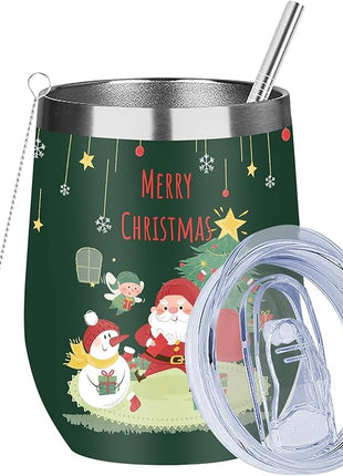 MEZMUT 12oz Unique Mom Christmas Gifts for Women - Insulated Stainless Steel Wine Tumblers with Lids & Straws