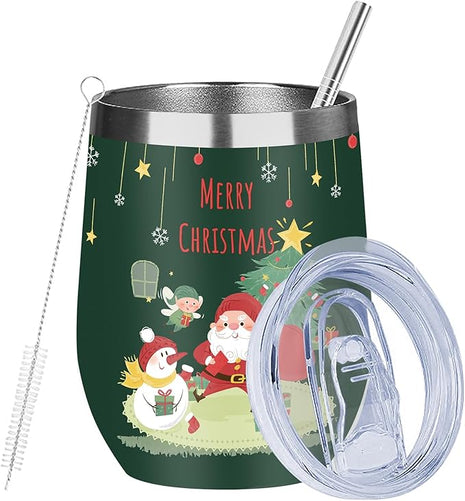 MEZMUT 12oz Unique Mom Christmas Gifts for Women - Insulated Stainless Steel Wine Tumblers with Lids & Straws
