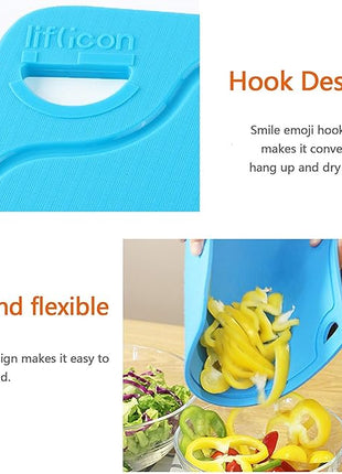Liflicon Silicone Thick Cutting Boards Mats Set of 3pcs Foldable & Flexible Design Juice Grooves Easy Grip Handle Dishwasher Safe for Kitchen,BPA free Chif-Blue