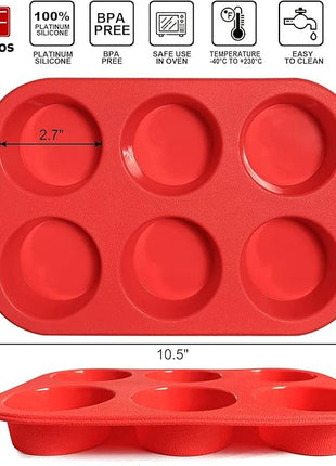 Walfos Silicone Muffin Pan - 6 Cup Non-Stick Silicone Cupcake Pan, Just PoP Out! Food Grade and BPA Free Baking Cups, Perfect for Egg Muffin, Cupcake, Dishwasher Safe (2 Pack Muffin Pan)