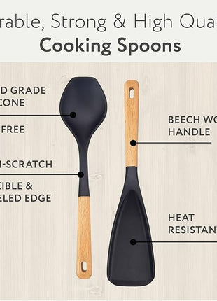 Spatula Spoon 2-Pack, Silicone Cooking Spoon for Nonstick Cookwares, Multifunction Kitchen Utensils for Cooking, Serving, Mixing, Scoop, Scrape and More