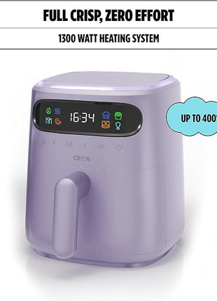 CRUX x Marshmello 3.0 QT Digital Air Fryer with TurboCrisp Technology, Touch Screen Temperature Control, Timer and Auto Shut-off, Fully Programmable, Silicone Cupcake Molds Included, Lavender