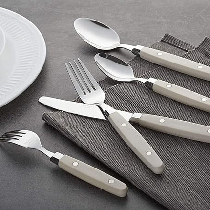 ANNOVA Silverware Set, Retro/Rivet Colorful Stainless Steel Tableware Kitchen Flatware Set Utensils, Includes Dinner Knives, Forks, Spoons, Salad Forks & Dessert Spoons (Cream, 20 Pieces)