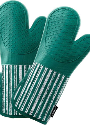 Silicone Oven Mitts Heat Resistant 932℉ with Waterproof & Non-Slip Kitchen Mittens, Set of 2 Extra Long Oven Gloves with Soft Cotton Terry Lining for Baking Cooking Barbecue (Emerald Green, 2)