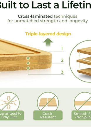 4-Pcs Natural Wood Cutting Board Set Kitchen Tools with Juice Groove, Wooden Chopping Board for Meat, Fruit, Vegetables & Cheese (Pre Oiled, Natural)