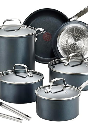 T-fal Platinum Non Stick Cookware Set 12 Piece, Induction, Oven Broiler Safe 500F, Kitchen Cooking Set W/Fry Pans, Saucepans, Saute Pan, Dutch Oven, Utensils, Pots and Pans, Dishwasher Safe, Slate