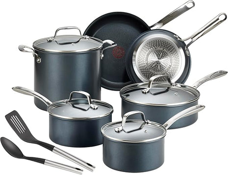 T-fal Platinum Non Stick Cookware Set 12 Piece, Induction, Oven Broiler Safe 500F, Kitchen Cooking Set W/Fry Pans, Saucepans, Saute Pan, Dutch Oven, Utensils, Pots and Pans, Dishwasher Safe, Slate