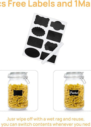 CHEFSTORY 50oz Airtight Glass Jars with Lids, 3 PCS Food Storage Canister for Kitchen & Pantry Organization, Square Mason Jar Containers for Storing Sugar, Flour, Cereal,Coffee,Cookies