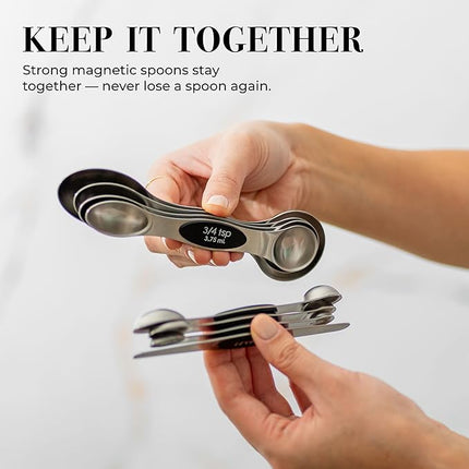 Stanless Steel Magnetic Measuring Spoons Set with Leveler - 8-Piece Heavy Duty Metal, Dual Sided, Stackable, BPA Free, Stainless Steel Measuring Spoons for Dry & Liquid Ingredient - Fits in Spice Jars