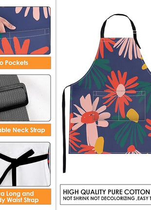 Britimes Floral Flower Spring Leaf Apron Home Kitchen Cooking Baking Gardening for Women Men with Pockets 32x28 inch