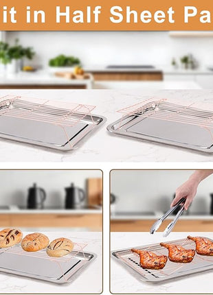 Cooling Rack for Baking 3 Tiers, 16" x 10" Cookie Cooling Wire Rack Stackable Collapsible Nonstick, Stainless Steel Baking Cooking Cooling Racks with Optimum Air Flow, Rose Gold