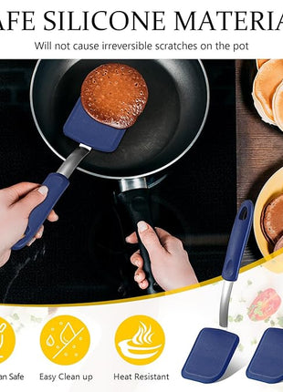 Silicone Cookie Spatula Turner 2 Pack Mini Brownie Spatula Flexible Kitchen Small Silicone Turner for Nonstick Cookware Heat Resistant No Scratch Flipper for Egg Pancake(Blue)