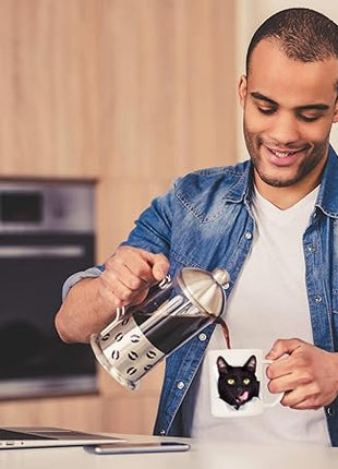 Winston & Bear Thirsty Black Cat Coffee Mug - Funny Ceramic Coffee Mug Gift for Cat Lovers - Cute Novelty Cup for Men and Women (15oz)