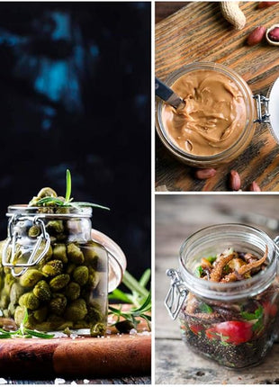 SPANLA Spice Jars, 12 Pack 4oz Small Glass Jars with Airtight Hinged Lid, With 12 Spice Labels & Silicone Funnels, Airtight Glass Jars for Spices, Art Craft Storage (12 Pack)