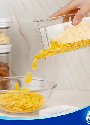 MR.SIGA 4 Pack Airtight Food Storage Container Set, BPA Free Kitchen Pantry Organization Canisters with One-handed Leak Proof Lids, 1L / 33.8oz, Medium, White