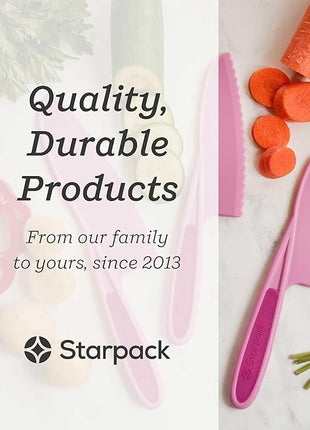 Starpack 'Finger Loving' Kid Safe Kitchen Knife Set of 3 - Kids Knife Set for Real Cooking - Serrated Edges Toddler Knife Sets for 3+ Year Olds - Montessori Knife Sets - BPA-Free Nylon Knives for Kids