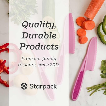 Starpack 'Finger Loving' Kid Safe Kitchen Knife Set of 3 - Kids Knife Set for Real Cooking - Serrated Edges Toddler Knife Sets for 3+ Year Olds - Montessori Knife Sets - BPA-Free Nylon Knives for Kids