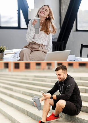 Silicone Spill Stopper Set Compatible with Stanley Cup 2.0 30oz & 40oz with Straw Cover (Set of 2, Grey)