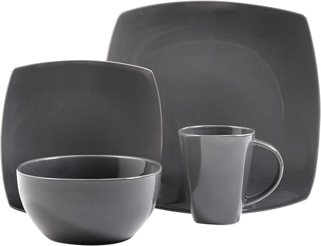Gibson Soho Lounge Square Reactive Glaze Dinnerware Set, Grey - 97558.16RM, Service for 4 (16pcs)