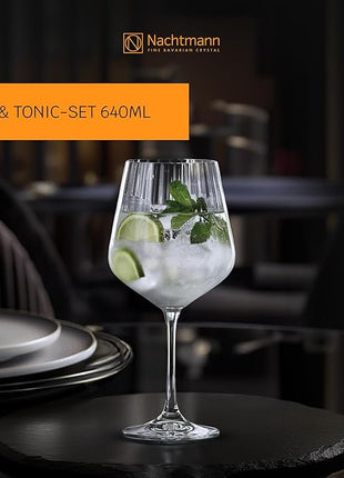 Nachtmann Celebration Gin & Tonic Glasses – Set of 4 Lead-Free 22.5 oz Large Crystal Goblets with Vertical Contour Detailing, Refined Stemware for Cocktails, Entertaining, Parties, Home Bars