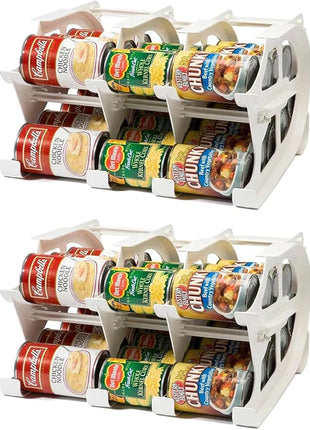 FIFO Countertop Mini Can Tracker Hold Up To 30 Standard 10 to 24 Ounce Can Sizes for Pantry Organization and Food Storage, USA Made, White (2 Pack)
