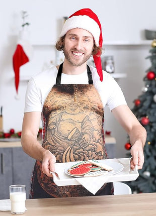 Funny Men Cooking Grilling Aprons Belly BBQ Funny Gag Gifts for Christmas, White Elephant Gift Exchange