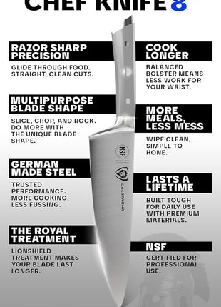 Dalstrong Chef Knife - 8 inch - Gladiator Series - Smoke Grey ABS Handle - Forged High Carbon German Steel - Full Tang Kitchen Knife - w/Sheath - Razor Sharp Cooking Chef's Knife - NSF Certified