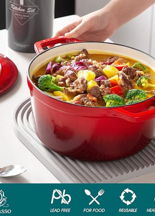 vancasso 6 QT Enameled Cast Iron Dutch Oven with Lid, Dual Handles for Bread Baking, Heavy-duty Round Dutch Oven, Non Stick Coating, All Heat Source, Red