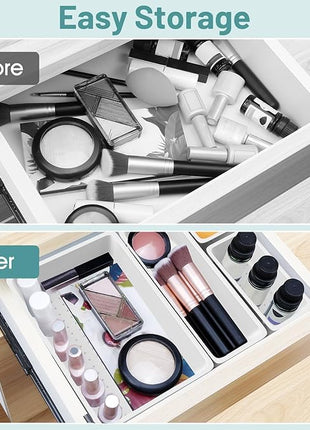 WOWBOX 25 PCS Plastic Drawer Organizer Set, 4 Sizes Desk Drawer Divider Organizers and Storage Bins for Makeup, Jewelry, Gadgets for Kitchen, Bedroom, Bathroom, Office, White