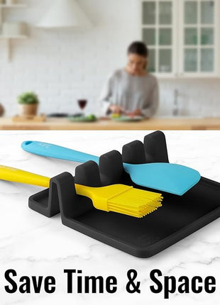 Zulay Kitchen Silicone Utensil Rest with Drip Pad for Multiple Utensils - BPA-Free, Heat-Resistant Spoon Rest & Spoon Holder for Stove Top - Kitchen Utensil Holder for Ladles & Tongs - Black