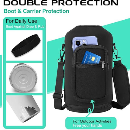 1 Gallon Water Bottle Stainless Steel - 128oz Insulated Flask Water Bottle with Sleeve Strap, Big Water Jug with Straw & Spout Lid, Gym Camping Gallon Water Bottle w/Paracord Handle, protective Boot