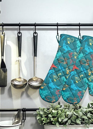 Oven Mitts Cotton Fashion Cute Farm Cattle Design 1pair Heat Resistant Oven Gloves Safe Cooking Baking Grilling Barbecue Machine Washable Pot Holders (Farm Cattle)